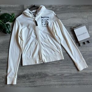 Parajumpers abbreviation logo patch zippered hoodie jacket in pale yellow Size L